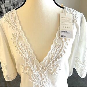 $425 Secret Mission White Linen Blend Embroidered Dress | New With Tags | Luxury